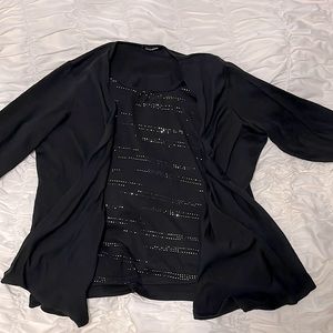 Black 3X faux sweater set with silver sequins